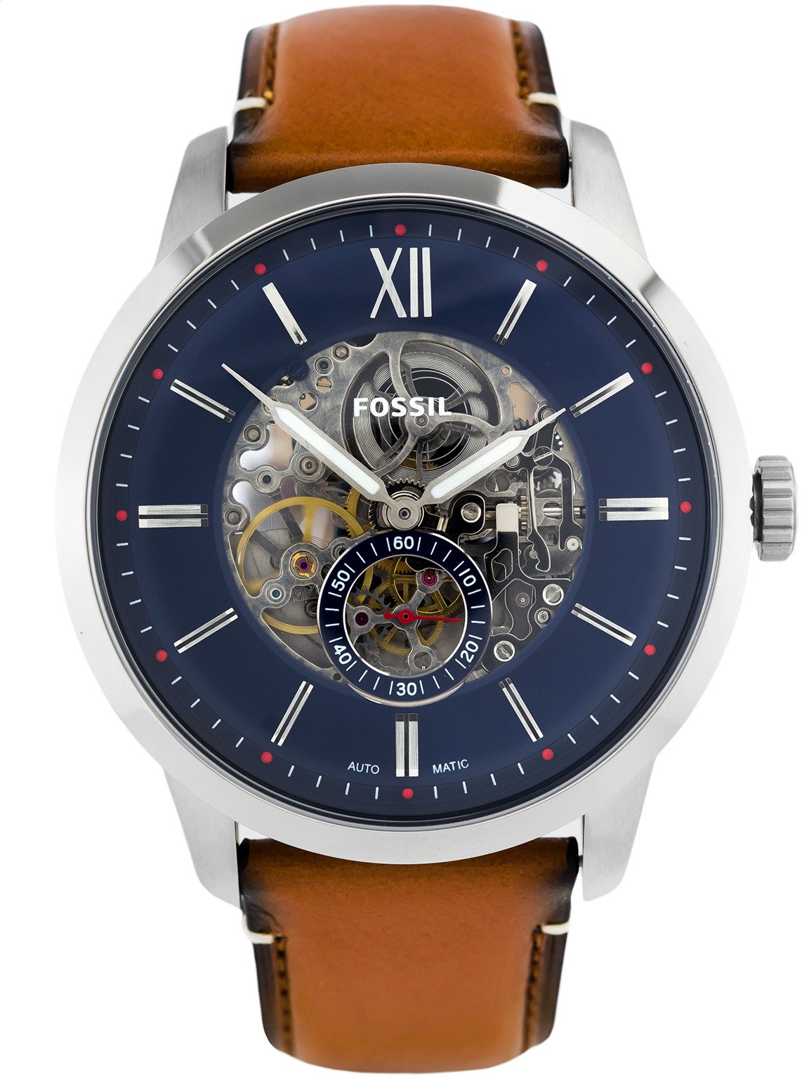 Fossil Townsman Automatic Skeleton Blue Dial Brown Leather Strap Watch for Men - ME3154 Watches Fossil   