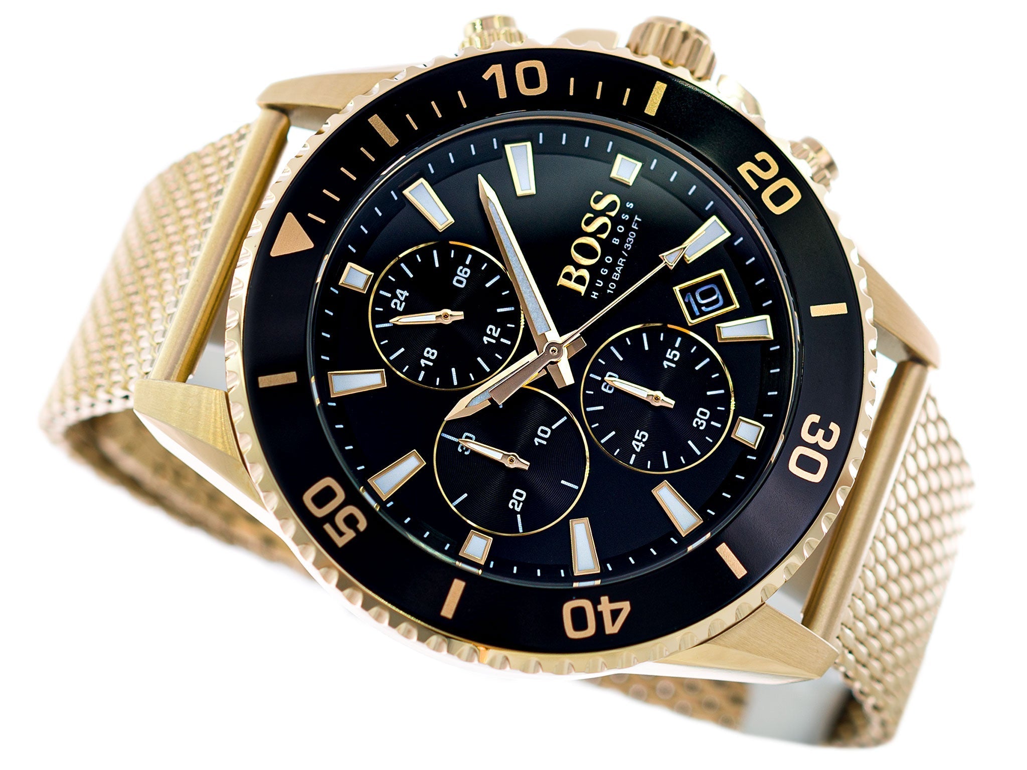 Hugo Boss Admiral Chronograph Black Dial Gold Mesh Bracelet Watch for Men - 1513906 Watches Hugo Boss   