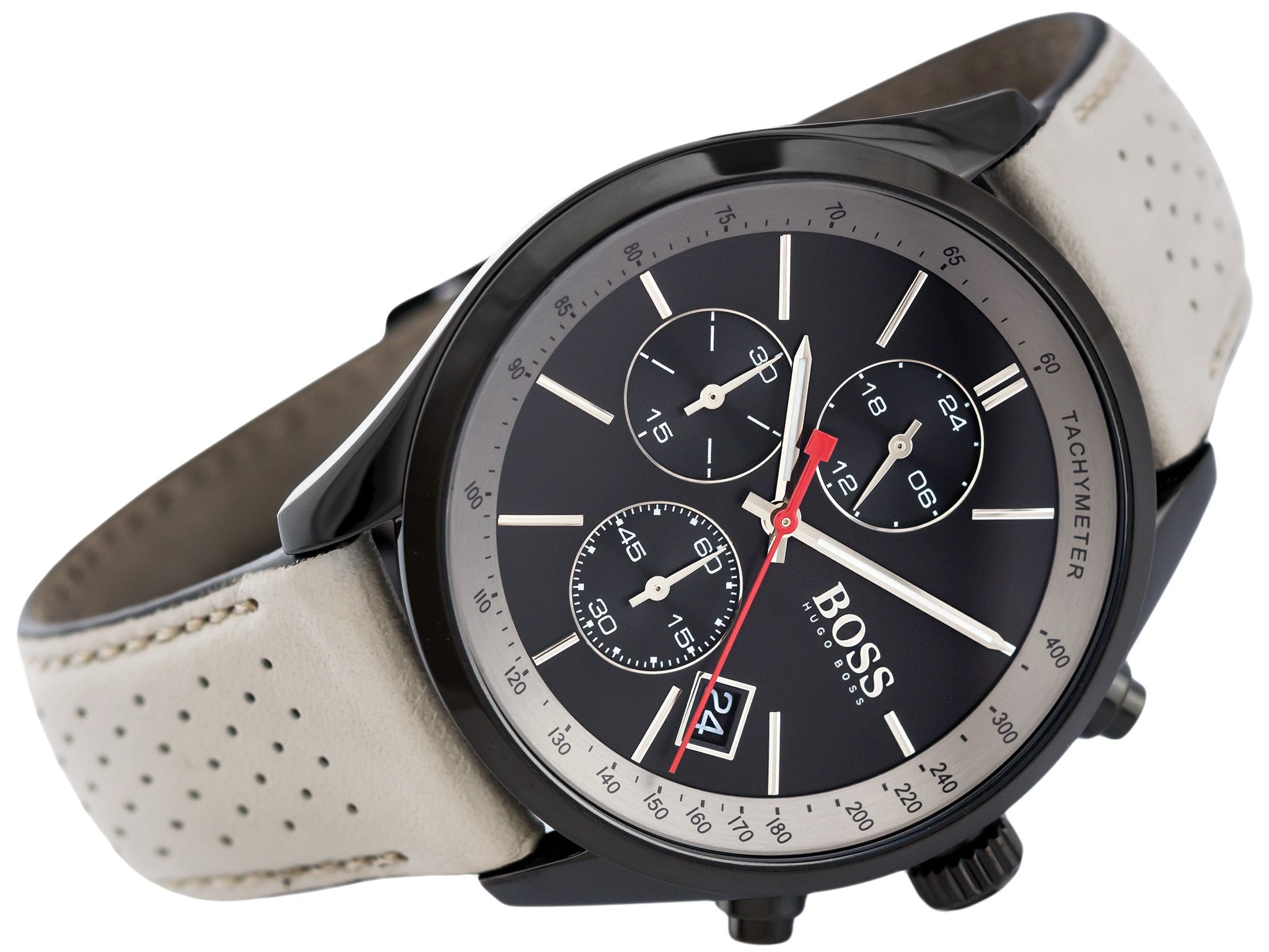 Hugo Boss Grand Prix Chronograph Black Dial Grey Leather Strap Watch for Men - 1513562 Watches Hugo Boss   