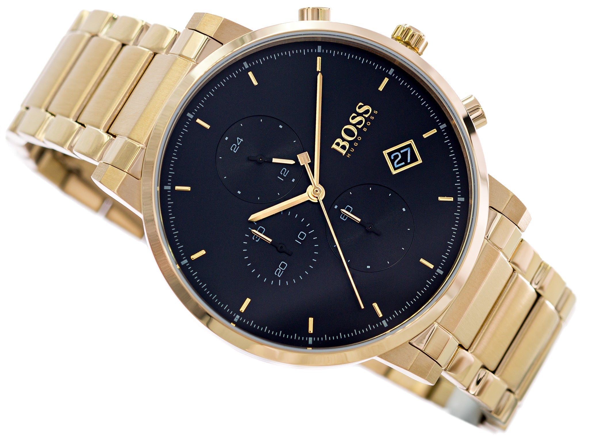 Hugo Boss Integrity Chronograph Grey Dial Gold Steel Strap Watch for Men - 1513781 Watches Hugo Boss   