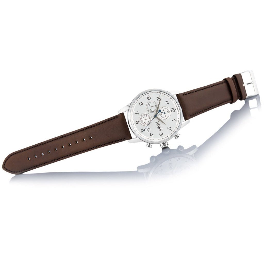 Hugo Boss Navigator White Dial Brown Leather Strap Watch for Men - 1513495 Watches Hugo Boss   