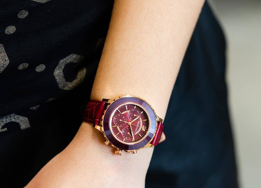 Swarovski Octea Lux Chrono Red Dial Red Leather Strap Watch for Women - 5547642 Watches Swarovski   