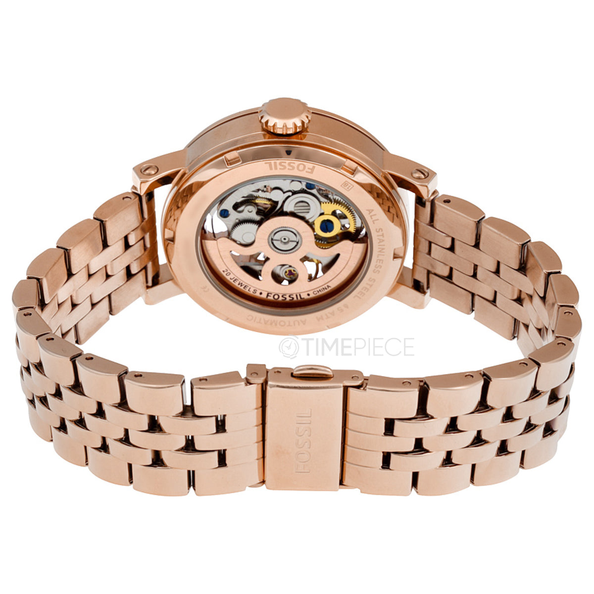 Fossil Boyfriend Automatic Skeleton Rose Gold Dial Rose Gold Steel Strap Watch for Women - ME3065 Watches Fossil   