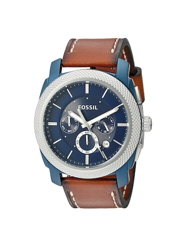 Fossil Machine Chronograph Blue Dial Brown Leather Strap Watch for Men - FS5232 Watches Fossil   