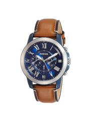 Fossil Grant Chronograph Blue Dial Brown Leather Strap Watch for Men - FS5151 Watches Fossil   