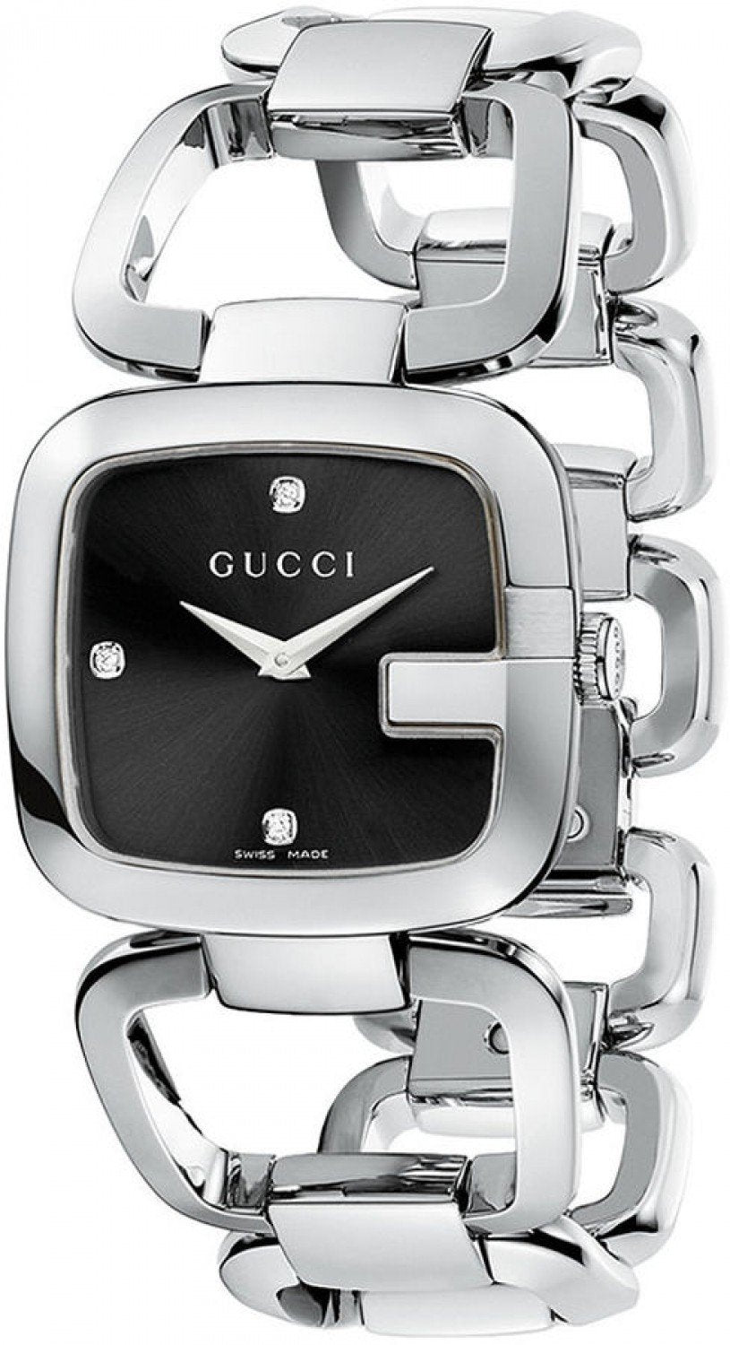 Gucci G Gucci Diamond Black Dial Silver Steel Strap Watch For Women - YA125406 Watches Gucci   