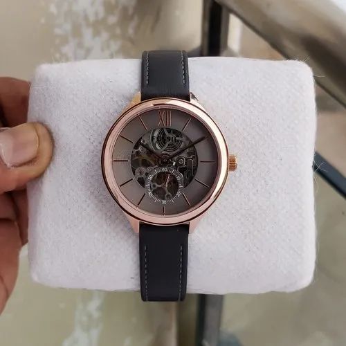 Fossil Suitor Mechanical Grey Dial Grey Leather Strap Watch for Women - BQ3265 Watches Fossil   