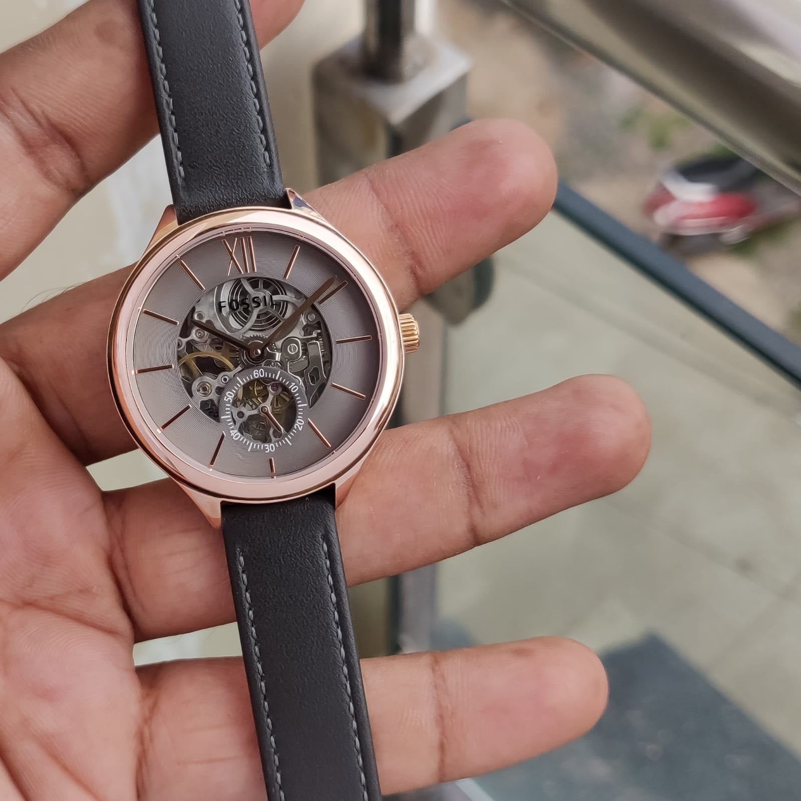 Fossil Suitor Mechanical Grey Dial Grey Leather Strap Watch for Women - BQ3265 Watches Fossil   