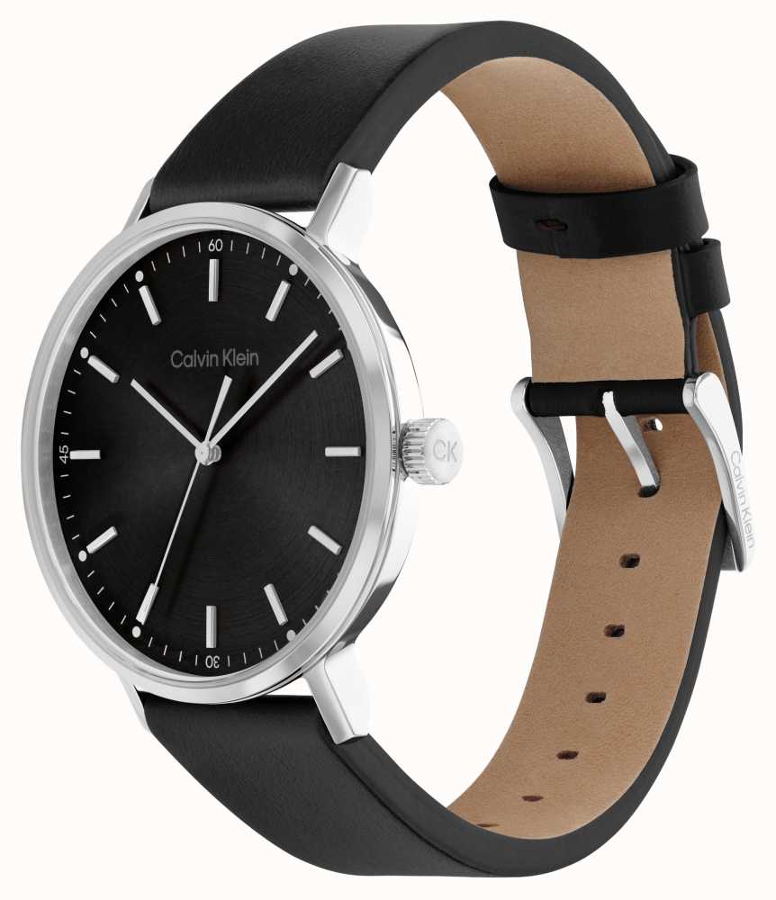 Calvin Klein City Quartz Black Dial Black Leather Strap Watch for Men - K2G2G1C1 Watches Calvin Klein   