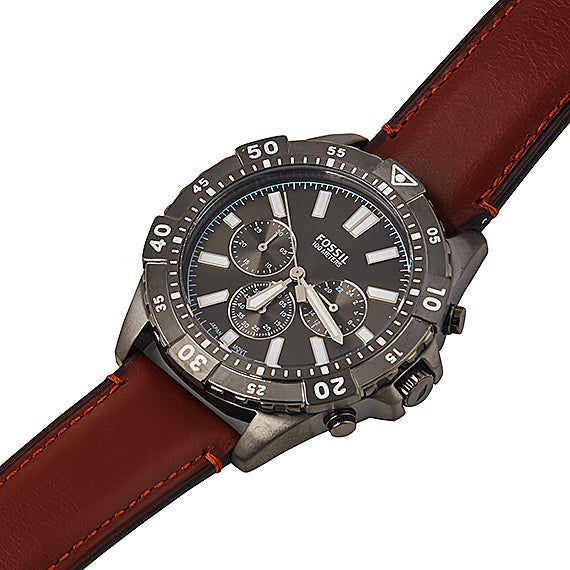 Fossil Garrett Chronograph Grey Dial Brown Leather Strap Watch for Men - FS5770 Watches Fossil   