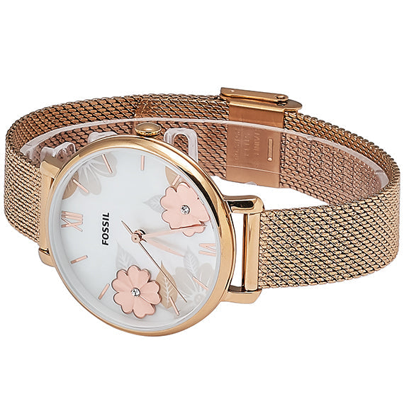 Fossil Jacqueline Three-Hand White Dial Rose Gold Mesh Bracelet Watch for Women - ES4534 Watches Fossil   