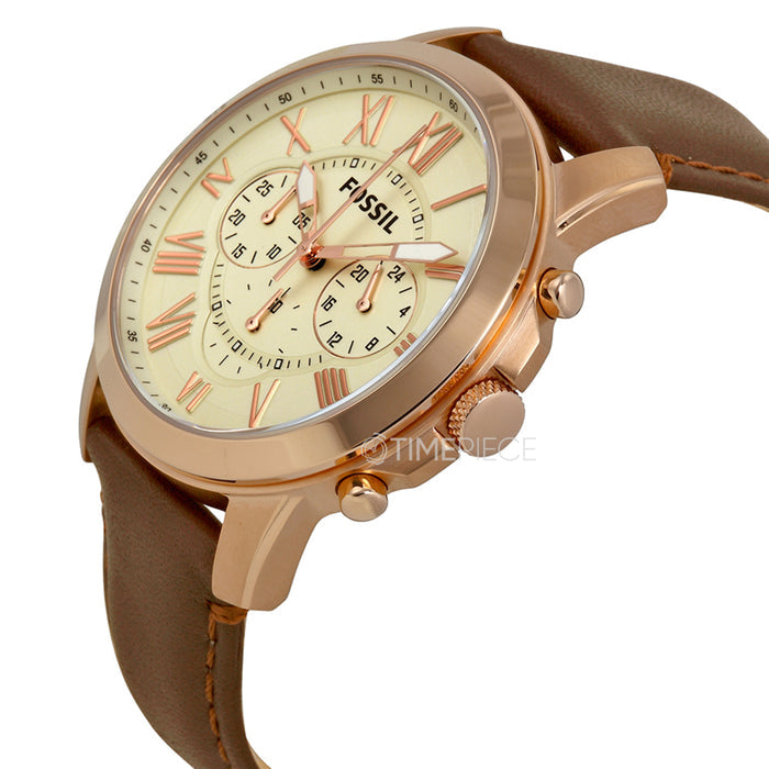 Fossil Grant Chronograph White Dial Brown Leather Strap Watch for Men - FS4991 Watches Fossil   