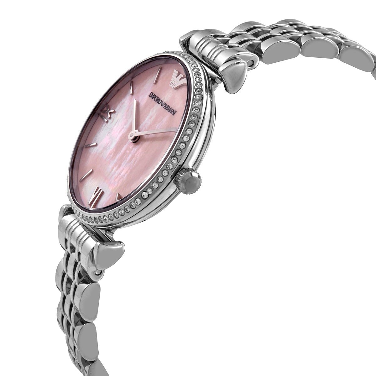 Emporio Armani Gianni T Bar Pink Mother of Pearl Dial Silver Stainless Steel Watch For Women - AR1779 Watches Emporio Armani   