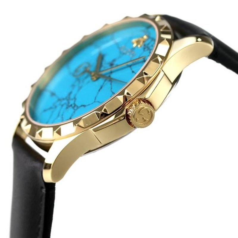 Gucci G Timeless Turquoise Blue Dial Black Leather Strap Watch For Men - YA126462 Watches Gucci   