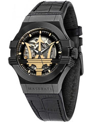 Maserati Potenza Skeleton Limited Edition Black Dial Black Leather Strap Watch For Men - R8821108027 Watches Maserati   