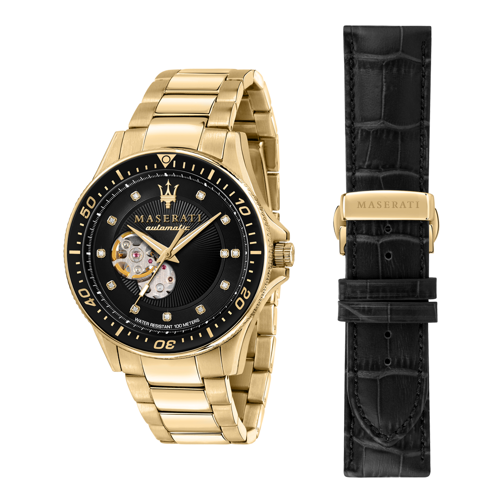 Maserati SFIDA Black Dial Yellow Gold Toned Stainless Steel Watch For Men - R8823140003 Watches Maserati   