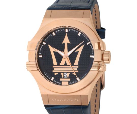 Maserati Potenza 42mm Rose Gold & Blue Dial Blue Leather Strap Watch For Men - R8851108027 Watches Maserati   