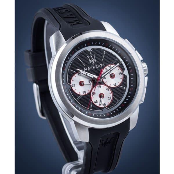 Maserati SFIDA Chronograph Black Silver Dial Black Rubber Strap Watch For Men - R8851123001 Watches Maserati   