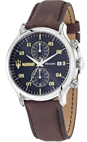 Maserati Epoca Chronograph Blue Dial Brown Leather Watch For Men - R8871618001 Watches Maserati   