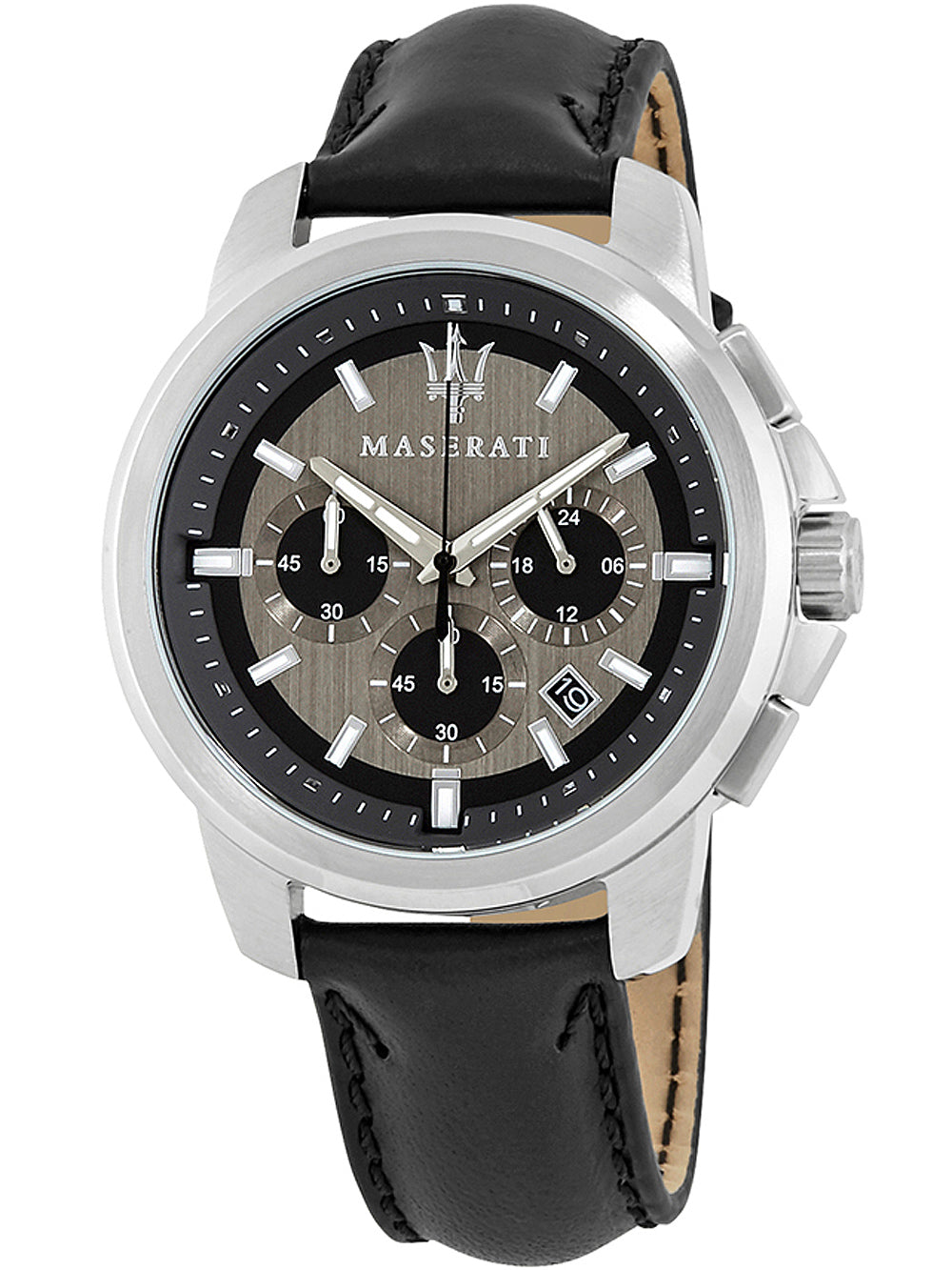 Maserati Successo 44mm Grey Dial Black Leather Strap Watch For Men - R8871621006 Watches Maserati   