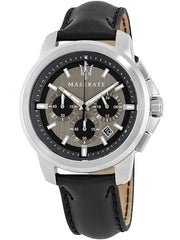 Maserati Successo 44mm Grey Dial Black Leather Strap Watch For Men - R8871621006 Watches Maserati   