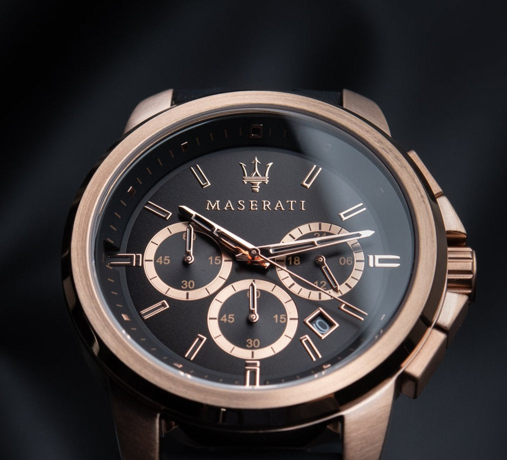 Maserati Successo 44mm Black Rose Gold Dial Black Rubber Strap Watch For Men - R8871621012 Watches Maserati   