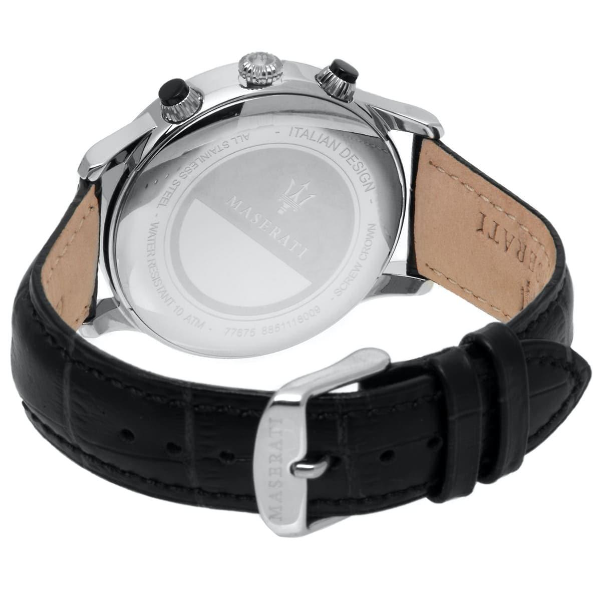 Maserati Ricordo Silver Dial Black Leather Strap Watch For Men - R8871633001 Watches Maserati   