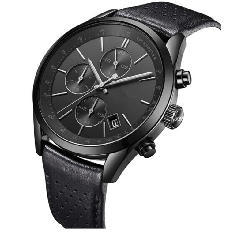 Hugo Boss Grand Prix Black Dial Black Leather Strap Watch for Men - 1513474 Watches Hugo Boss   