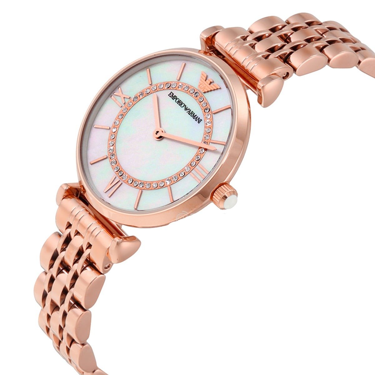 Emporio Armani Gianni T Bar Mother of Pearl Rose Gold Stainless Steel Strap Watch For Women - AR1909 Watches Emporio Armani   