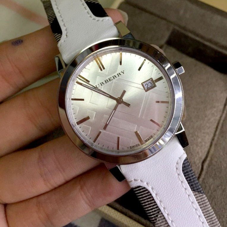 Burberry The City Silver Dial White Leather Strap Watch for Women - BU9019 Watches Burberry   