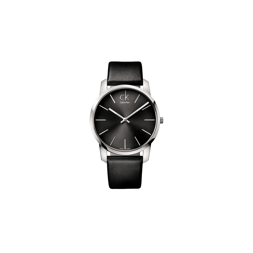 Calvin Klein City Black Dial Black Leather Strap Watch for Men - K2G21107 Watches Calvin Klein   