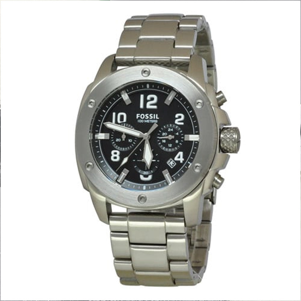 Fossil Modern Machine Black Dial Silver Steel Strap Watch for Men - FS4926 Watches Fossil   