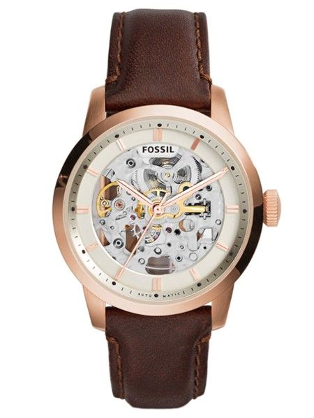 Fossil Townsman Automatic Skeleton White Dial Brown Leather Strap Watch for Men - ME3078 Watches Fossil   