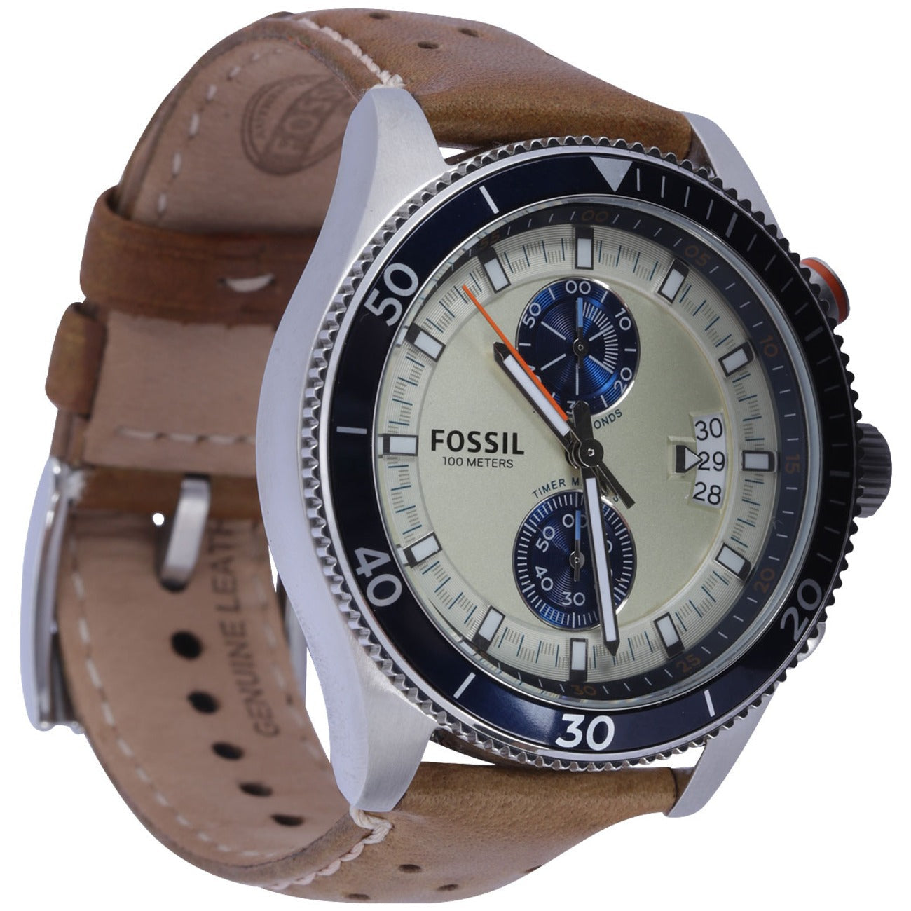 Fossil Wakefield Chronograph Cream Dial Brown Leather Strap Watch for Men - CH2951 Watches Fossil   