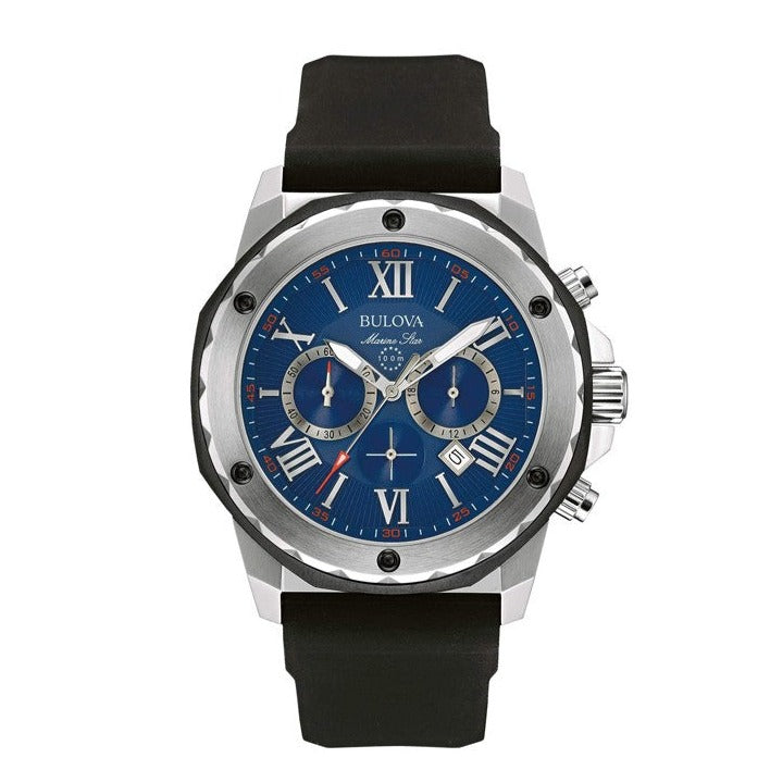 Bulova Marine Star Blue Dial Black Silicone Strap Watch for Men - 98B258 Watches Bulova   