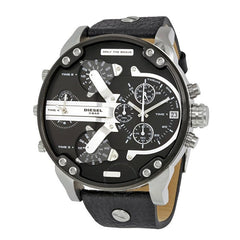 Diesel Mr Daddy Black Dial Black Leather Strap Watch For Men - DZ7313 Watches Diesel   