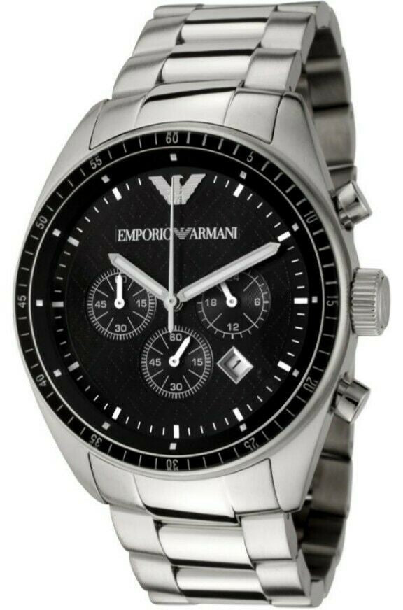 Emporio Armani Sportivo Chronograph Black Dial Silver Stainless Steel Watch For Men - AR0585 Watches Emporio Armani   