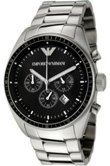 Emporio Armani Sportivo Chronograph Black Dial Silver Stainless Steel Watch For Men - AR0585 Watches Emporio Armani   