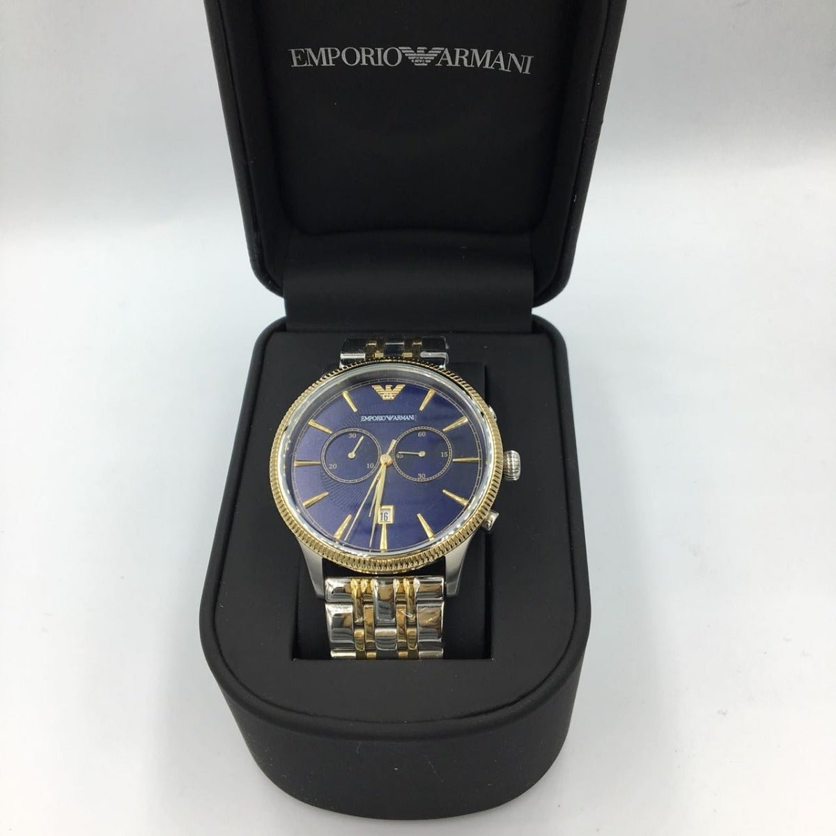 Emporio Armani Classic Blue Dial Two Tone Stainless Steel Watch For Men - AR1847 Watches Emporio Armani   