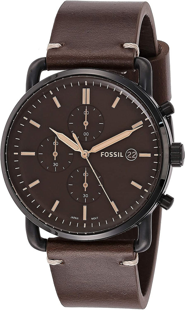 Fossil Commuter Chronograph Black Dial Brown Leather Strap Watch for Men - FS5403 Watches Fossil   