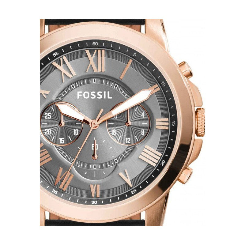 Fossil Grant Chronograph Black Dial Black Leather Strap Watch for Men - FS5085 Watches Fossil   