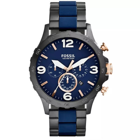 Fossil Nate Chronograph Blue Dial Two Tone Steel Strap Watch for Men - JR1494 Watches Fossil   