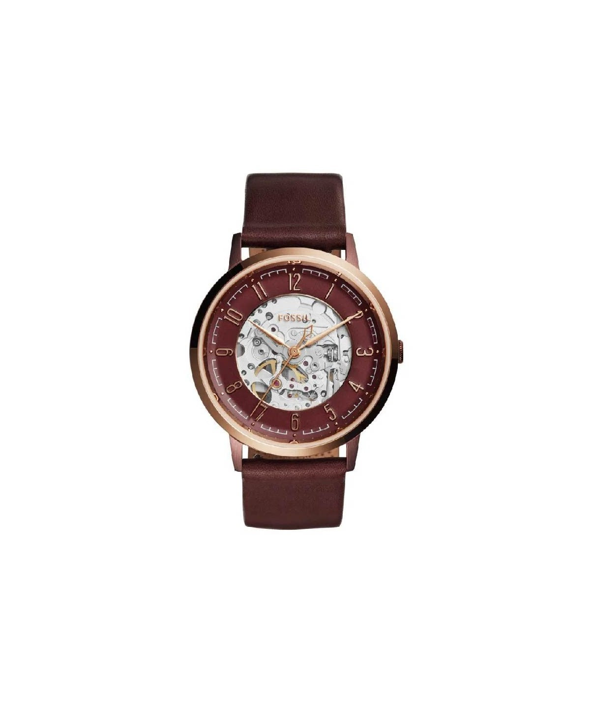 Fossil Vintage Muse Automatic Skeleton Maroon Dial Maroon Leather Strap Watch for Women - ME3137 Watches Fossil   