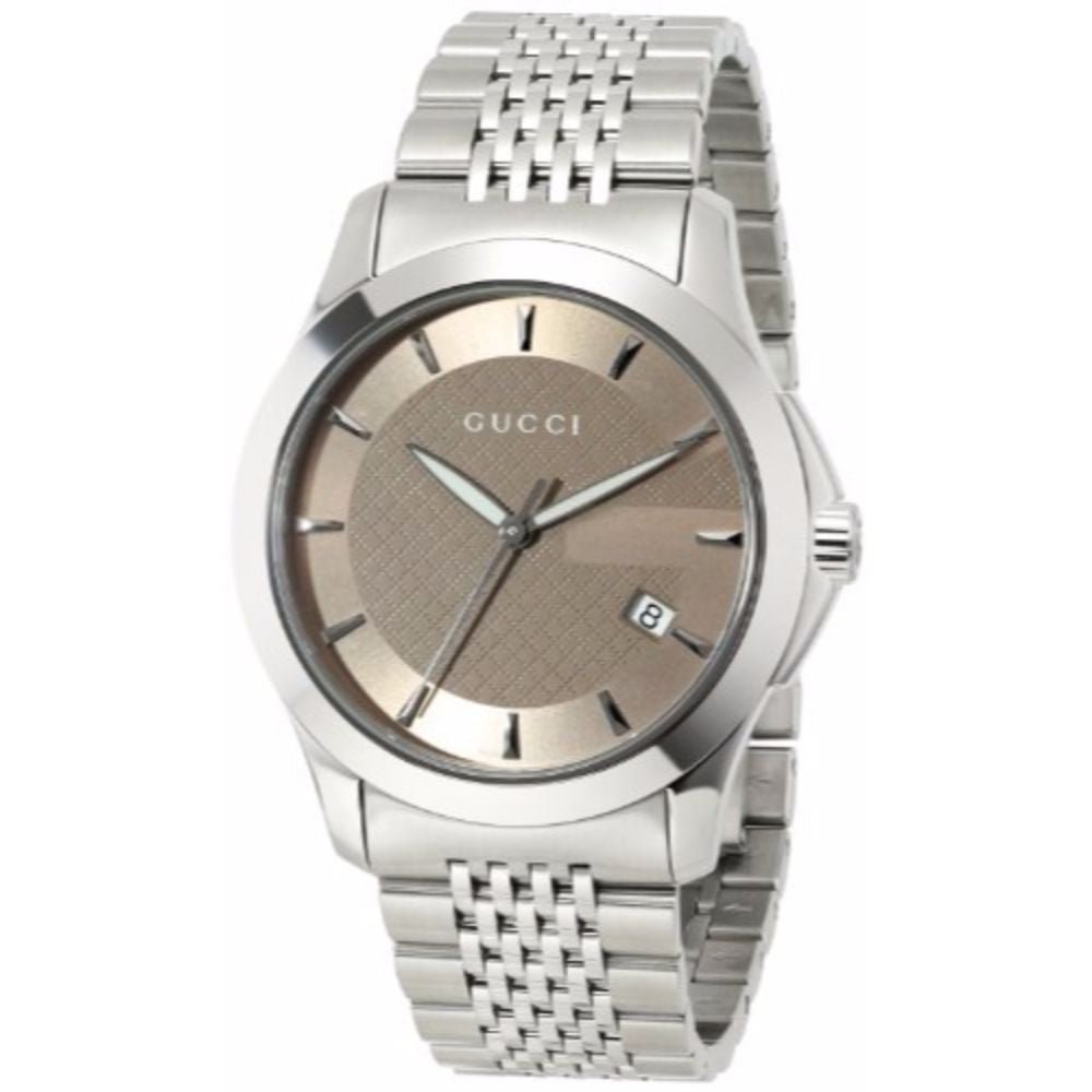 Gucci G Timeless Brown Dial Silver Steel Strap Watch For Men - YA126406 Watches Gucci   