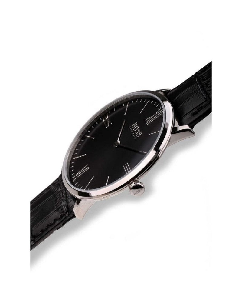 Hugo Boss Jackson Black Dial Black Leather Strap Watch for Men - 1513369 Watches Hugo Boss   