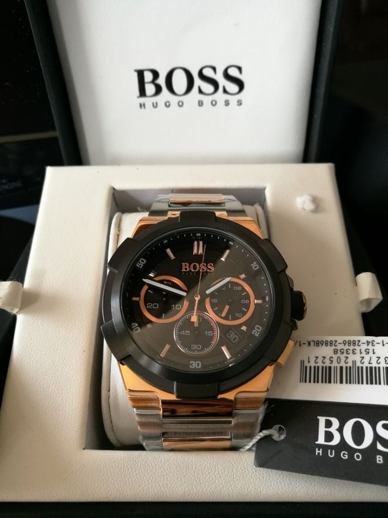 Hugo Boss Supernova Black Dial Two Tone Steel Strap Watch for Men - 1513358 Watches Hugo Boss   