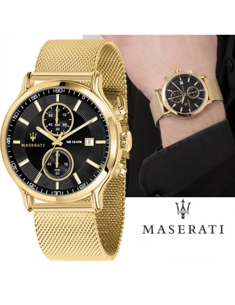 Maserati Epoca 42mm Black Dial Gold Mesh Bracelet Watch For Men - R8873618007 Watches Maserati   