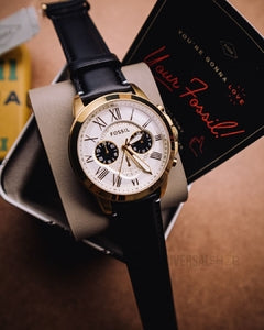Fossil Grant Chronograph White Dial Black Leather Strap Watch for Men - FS5272 Watches Fossil   