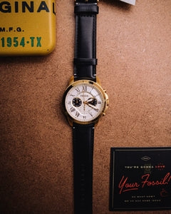 Fossil Grant Chronograph White Dial Black Leather Strap Watch for Men - FS5272 Watches Fossil   