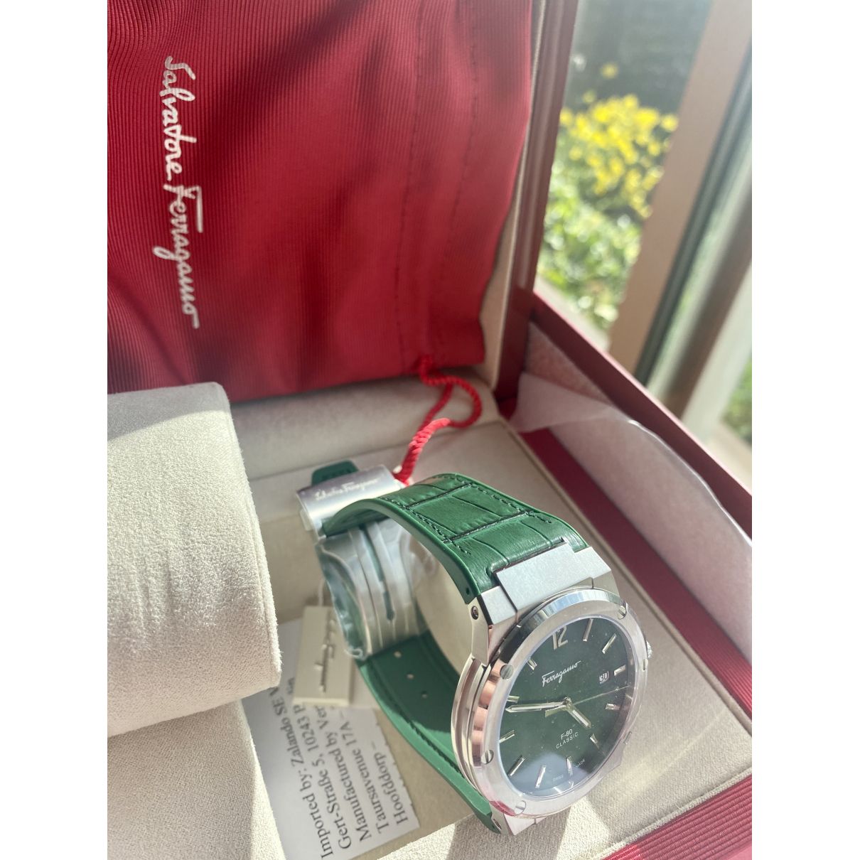 Salvatore Ferragamo F-80 Classic Green Dial Green Leather Strap Watch for Men - SFDT00519 Watches Salvatore Ferragamo   